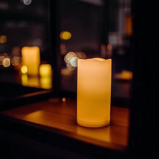 iZAN 3-Pack Outdoor Flameless LED Battery Operated Candles with Remote Waterproof Flickering Electric Pillar Candles for Halloween Chirstmas Home Wedding Party Festival Décor Long Battery Life 3”x6” by GreenHaven Gardens