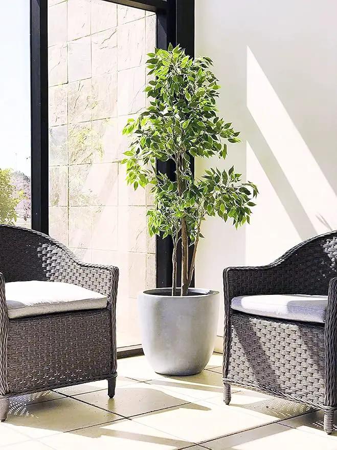 Kante 14 Inch Dia Round Concrete Planter, Indoor Outdoor Large Plant Pot with Drainage Hole and Rubber Plug for Home Patio Garden, Gray by GreenHaven Gardens