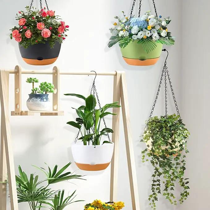 10 Inch Self Watering Hanging Pots, 3 Pack Hanging Planters by GreenHaven Gardens