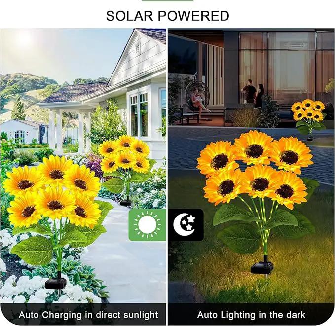 2 Pack with 12 Solar Sunflower Garden Lights Warm White LED Outdoor Decorative Stake Lights for Yard, Patio, Lawn, Pathway, IP65 Waterproof, Ideal Gift for Women, Mom, Grandma, Friends by GreenHaven Gardens