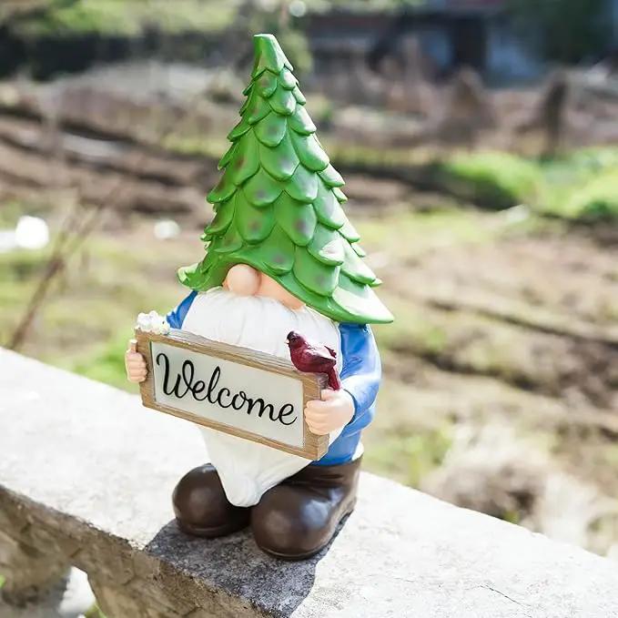 Garden Gnome Statue with Solar Lights, 13.5” Welcome Sign Gnome Outdoor Decor for Yard Lawn Patio, Funny Resin Gnome Sculptures, Gifts for Women Mom Grandma,Garden Decor Ornament by GreenHaven Gardens