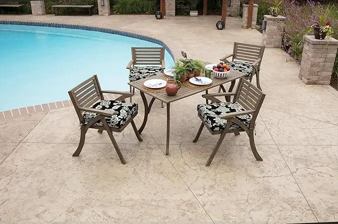 Arden Selections Outdoor Seat Cushion, 19 x 19, Rain-Proof, Fade Resistant 19 x 19, Ashland Black Jacobean (Pack of 4) by GreenHaven Gardens