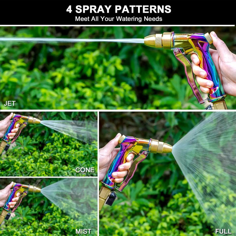 ESOW Heavy Duty Metal Garden Hose Nozzle, High Pressure Water Hose Nozzle with 4 Spray Patterns Rotating, Ideal for Outdoor Lawn & Garden Watering, Car & Pet Washing, Rainbow by GreenHaven Gardens