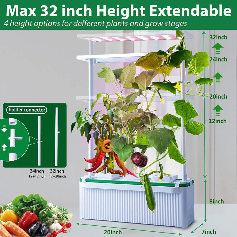 Large Hydroponics Growing System kit with Trellis,Smart Indoor Hydroponic Gardening System with LED Grow Light, Indoor Hydroponic Grow Kit for Tomato,Pepper,Cucumbers(7L,Pump) by GreenHaven Gardens