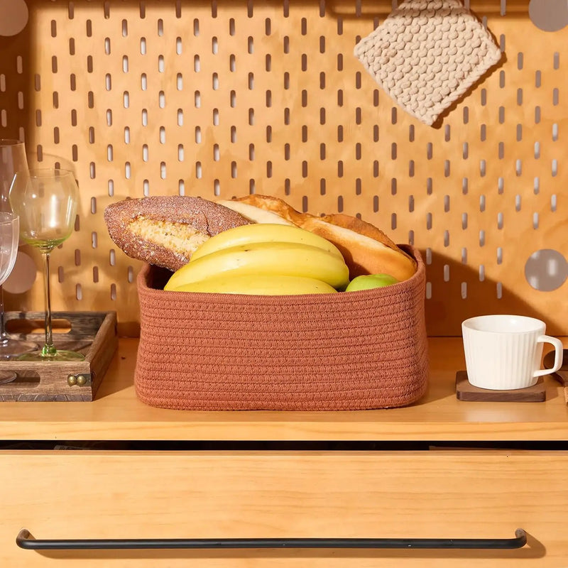 Small Storage Baskets for Organizing | Closet Organizer Bins | Shelf Toy Basket | Woven Rope Baskets | Cube Decorative Box | Shallow Basket | 11.5x7.5x4.7” | 3 Packs Oxide Red by GreenHaven Gardens