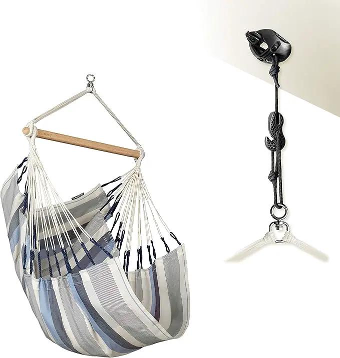 LA SIESTA® - Medium Basic Domingo Hammock Swing Chair & CasaMount - Weather & Tear Resistant Hanging Chair - Outdoor Indoor Hammock Chair w/Suspension Kit for Walls Ceilings Square Beams - Sea Salt by GreenHaven Gardens