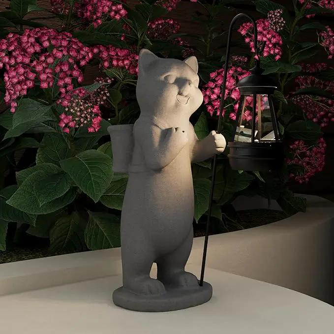 Solar Powered Garden Resin Statue Lights, 10 Inch Waterproof Outdoor Animal Cute Cat Figurine Lights, Suitable for Patios, Balconies, Lawns, Courtyards, Etc. (Basket) by GreenHaven Gardens