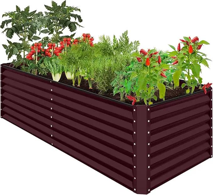 Best Choice Products 8x4x2ft Outdoor Metal Raised Garden Bed, Deep Root Planter Box for Vegetables, Flowers, Herbs, and Succulents w/ 478 Gallon Capacity - Burgundy