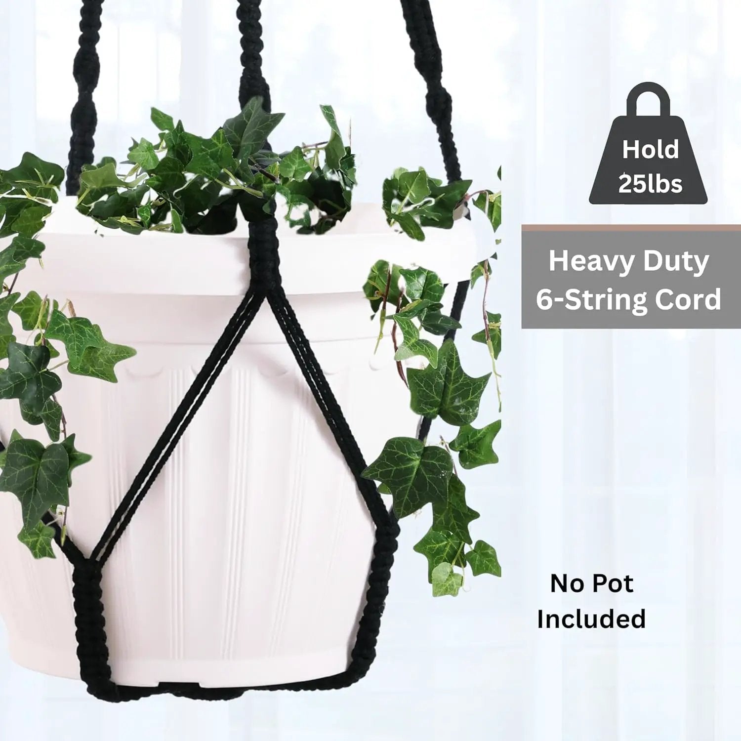 Giant XXL 55 Inches Macrame Planter Hanger Large for 15 inch Pot + Swag Hook | Extra Large Hanging Planter for Indoor Plants | No Pot/Plant Included (XXL Black) by GreenHaven Gardens