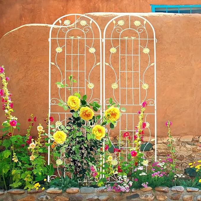 4 Pack Metal Garden Trellis 71" H Cream White Garden Fence Rustproof Trellis for Climbing Plants Support Roses Flower Outdoor Lawn, White 6FT by GreenHaven Gardens