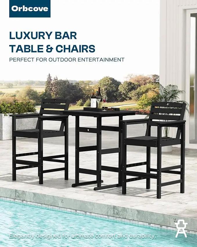 5-Piece Bar Height Outdoor Table and Chairs Set, HDPE Wood Grain Patio Bar Table and Chairs with Heart Cutout Design, Weather-Resistant Bar Height Furniture for Deck, Porch, Pool (Black) by GreenHaven Gardens