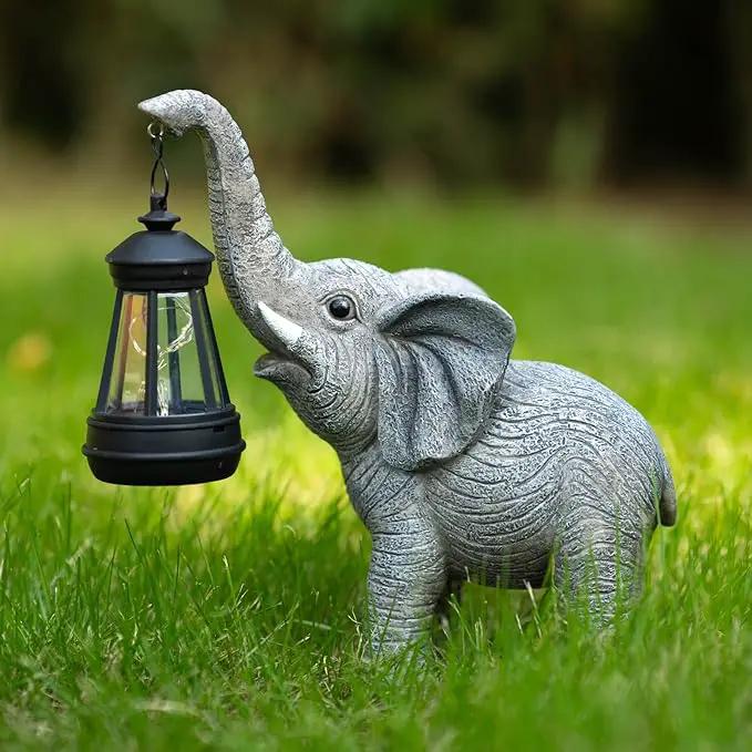 Solar Garden Statue Lights Elephants Figurine with Solar Lantern, Outdoor Yard Decorations for Patio Porch Home, Christmas Elephant Gifts for Women - Unique Housewarming Gifts by GreenHaven Gardens