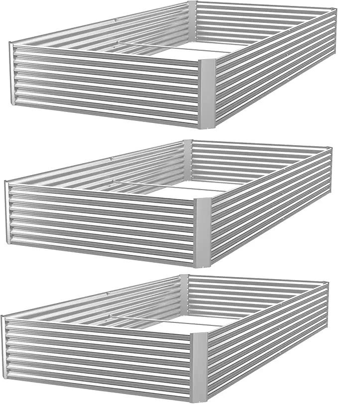 3 Pack 8x4FT Galvanized Raised Garden Bed Outdoor,Metal Garden Bed for Vegetables,Steel Raised Beds for Gardening,Above Ground Garden Box for Flower by GreenHaven Gardens
