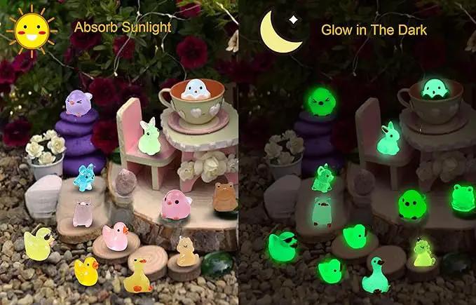 Luminous Mini Resin Animals 50 Pcs Tiny Animals to Hide Around The Office Home Mini Ducks Tiny Frogs Small Birds Little Rabbits Glow in The Dark for Crafts Fairy Garden Accessories by GreenHaven Gardens