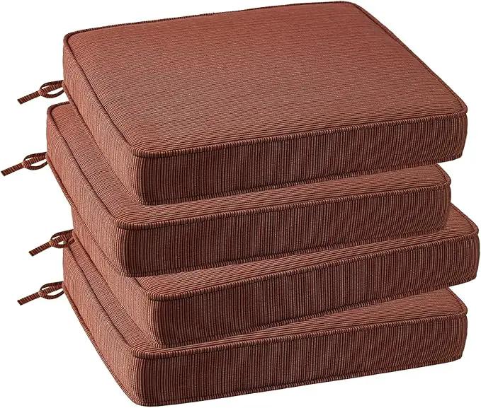Outdoor Square Corner Seat Cushion, 18.5"x16"x3", Set of 4, Non Slip Seat Cushion Pads with Removable Cover for Patio Furniture, Garden Yard Lawn, Dark Yellow Tan Stripe by GreenHaven Gardens