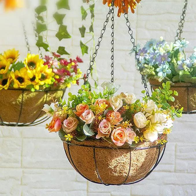 4 Pack Hanging Planter Basket Outdoor Large Hanging Flower Pots Indoor 12 inch with Coco Coir Liner Round Wire Plant Holder Chain Hanging Basket Garden for Home Decor Balcony Office1 by GreenHaven Gardens