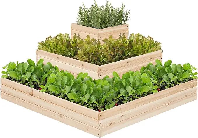Yaheetech 3 Tier Wooden Raised Garden Bed 44.5'' L×44.5W×20.5×H, Horticulture Open-Bottom Planter Raised Garden Bed for Flowers/Herbs/Vegetables Planter Flower Box by GreenHaven Gardens