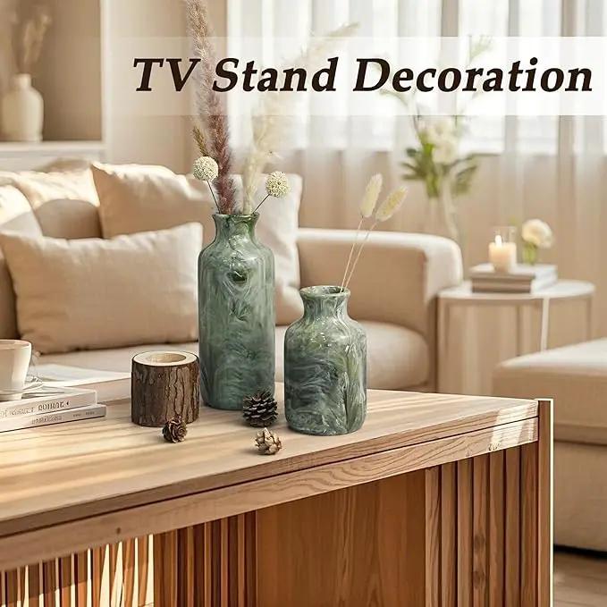 Resin 3 Piece Vase Set, Farmhouse Decor, Home Decorative Vase, Vases for Your Kitchen, Bedroom, Office, Living Room, Bathroom, & Shelf Centerpiece Table Decorations, Green by GreenHaven Gardens