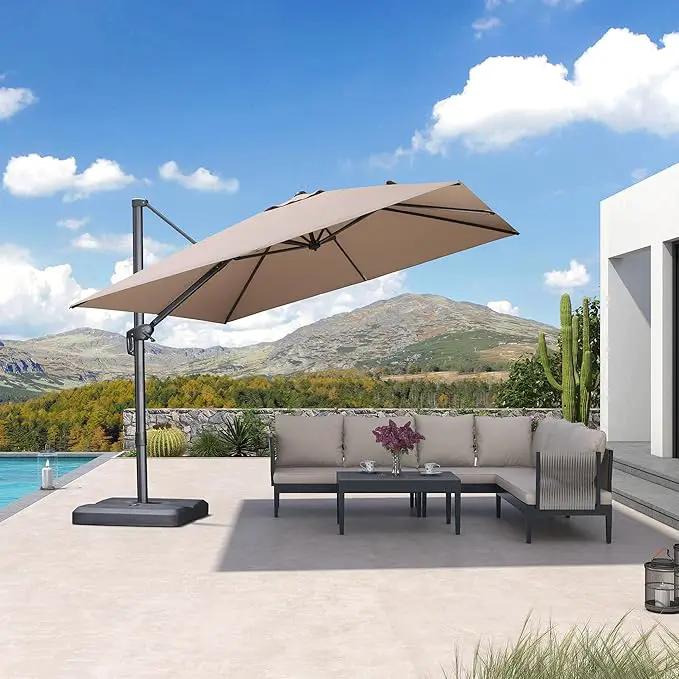PURPLE LEAF 10 FT Cantilever Patio Umbrella Outdoor Aluminum Offset Square Umbrella with 3 Years Fade Resistance Recycled Fabric and 360-degree Rotation for Deck Pool Garden, Sand Dune by GreenHaven Gardens