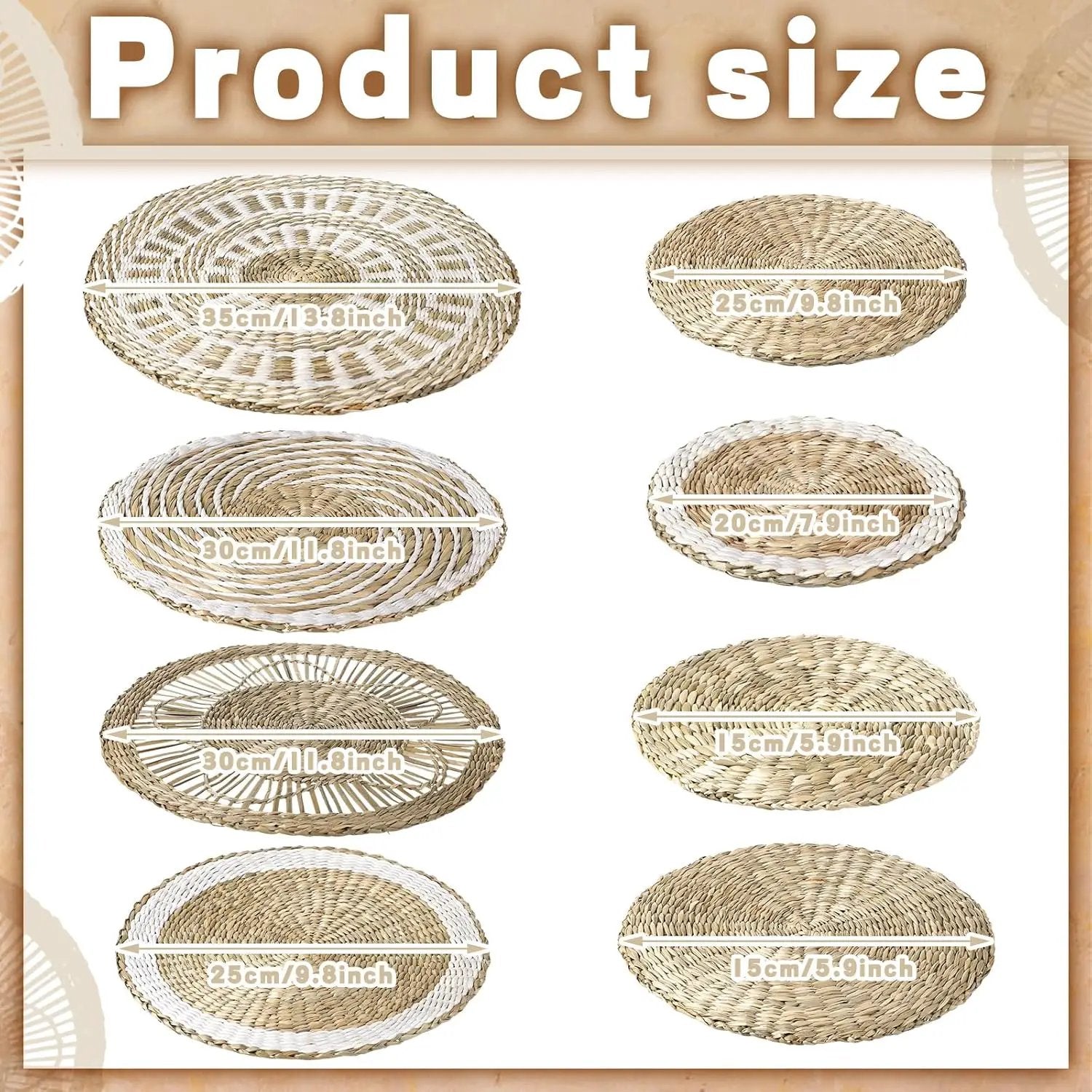 Xuhal Set of 8 Hanging Woven Wall Basket Handmade Decorative Rustic Boho Basket Decor Handcrafted Wicker Round Seagrass Wall Art for Home Kitchen Farmhouse Table Living Room by GreenHaven Gardens