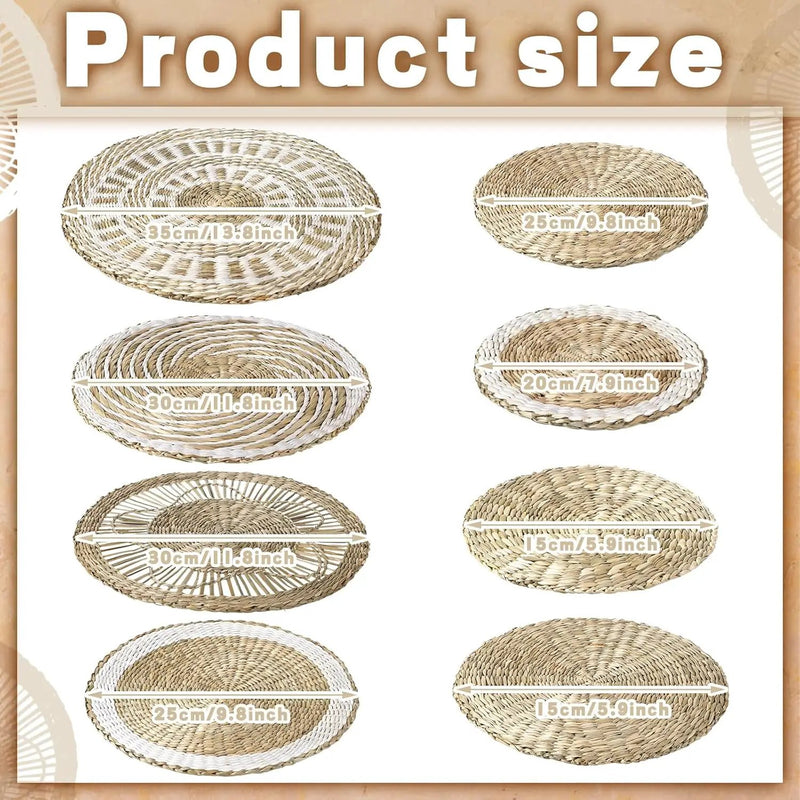 Xuhal Set of 8 Hanging Woven Wall Basket Handmade Decorative Rustic Boho Basket Decor Handcrafted Wicker Round Seagrass Wall Art for Home Kitchen Farmhouse Table Living Room by GreenHaven Gardens