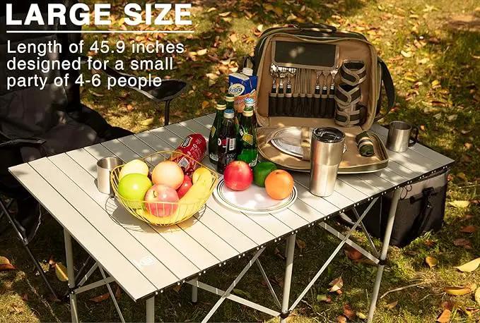EVER ADVANCED Camping Table, Fold up Lightweight, 4-6 Person Portable Roll up Aluminum Table with Carry Bag for Outdoor, White by GreenHaven Gardens
