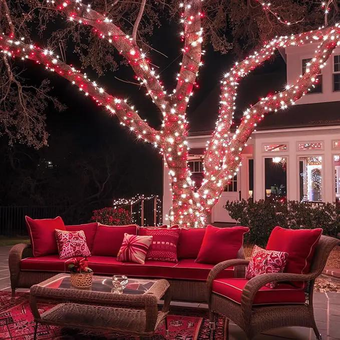 JMEXSUSS 2 Pack Red and White Solar Christmas Lights, Total 400 LED 151FT Solar String Lights Outdoor Waterproof, 8 Modes Solar Lights for Outside Tree Patio Christmas Decorations by GreenHaven Gardens
