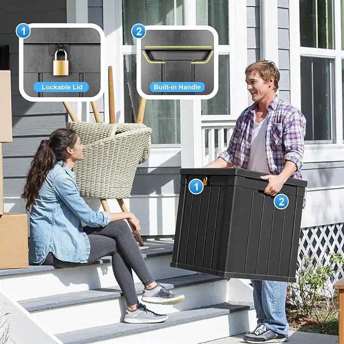 51 Gallon Resin Deck Box, Lockable Patio Outdoor Storage Box for Furniture, Garden Tools and Tools Storage, Waterproof Outside Storage Boxes - Black by GreenHaven Gardens