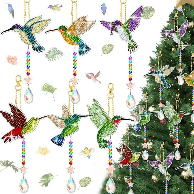 Tradder 6 Pcs Diamond Art Kits 5d Rhinestone Painting Wind Chimes Art Sun Catchers Double Sided Hummingbird Birds Art Kits with Crystal Pendant for Adults Home Window Decor Garden by GreenHaven Gardens