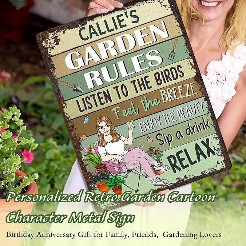 Personalized Retro Garden Metal Sign, Custom Cartoon Character and Name, Funny Garden Decor, Gift for Family, Friends, Women Gardeners, Gardening Lovers, Yard Outdoor Artwork Prints by GreenHaven Gardens
