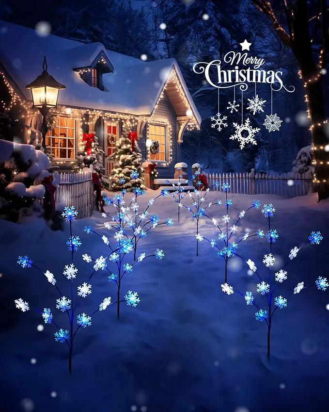 Brightown Snowflake Pathway Lights, 4 Packs Christmas Yard Lights, Small Christmas Tree with Lights, Christmas Lights Outdoor Yard Decorations, Blue and White by GreenHaven Gardens