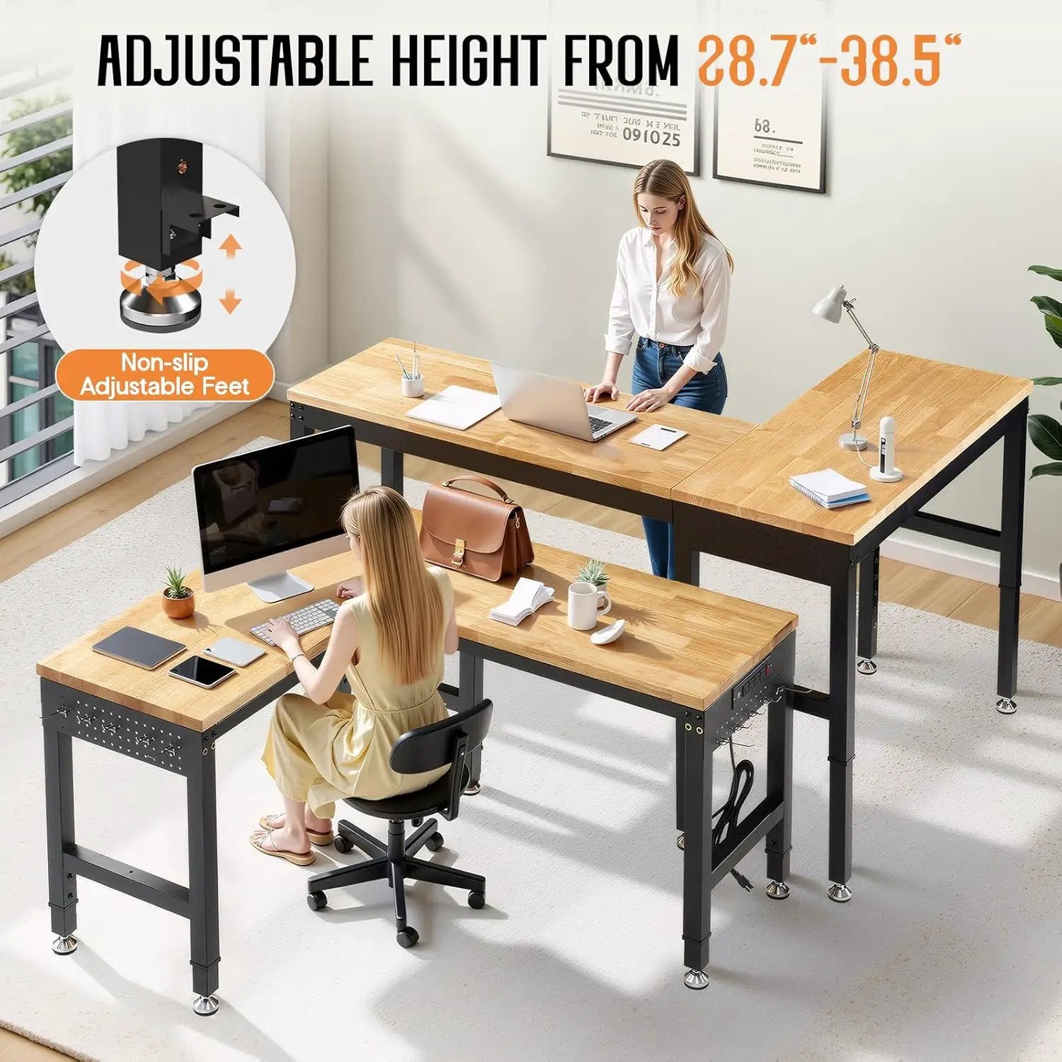 Albott 56"x48" L-Shaped Adjustable Workbench with Storage & Power Strip, Heavy Duty Tool Bench for Woodworking, Garage, Workshop, Home Office, 6000LBS Load, Pegboard & Hooks, ETL Certified by GreenHaven Gardens