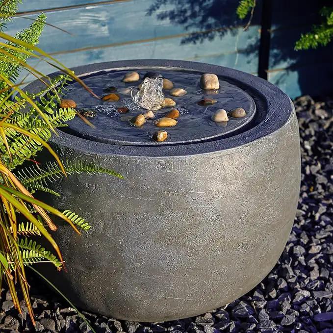 Garden Water Fountain Outdoor Bubbler Water Feature Indoor with Lights & Pump and Pebbles Waterfall Fountains Concrete Effect for Patio Deck Yard Home Decor Gray, 18 "L x 18" W x 11.5" H by GreenHaven Gardens