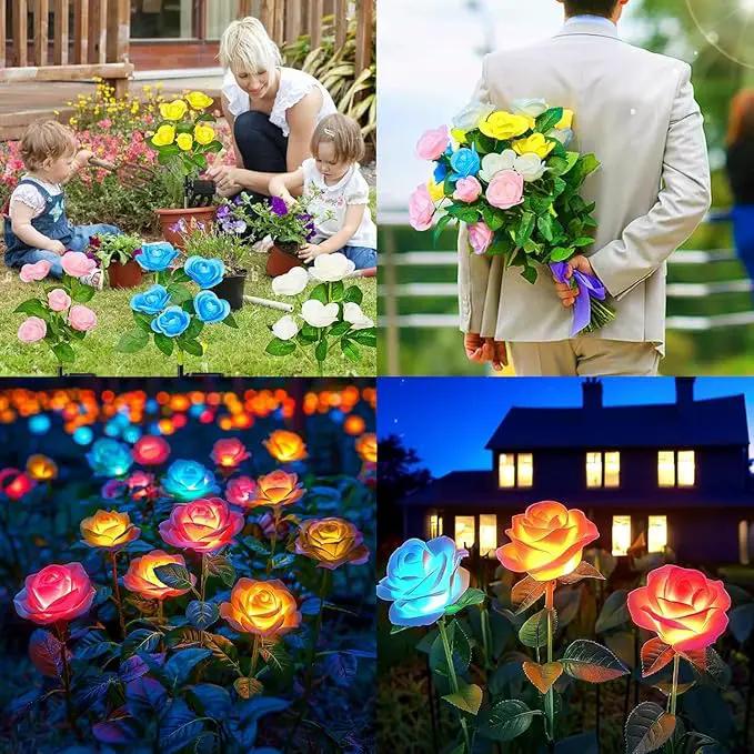 3 Pack Solar Garden Lights Outdoor, Solar Lights Outdoor IP65 Waterproof, 7 Color Changing Solar Powered Flowers Rose Lights for Outside Patio Yard Pathway by GreenHaven Gardens
