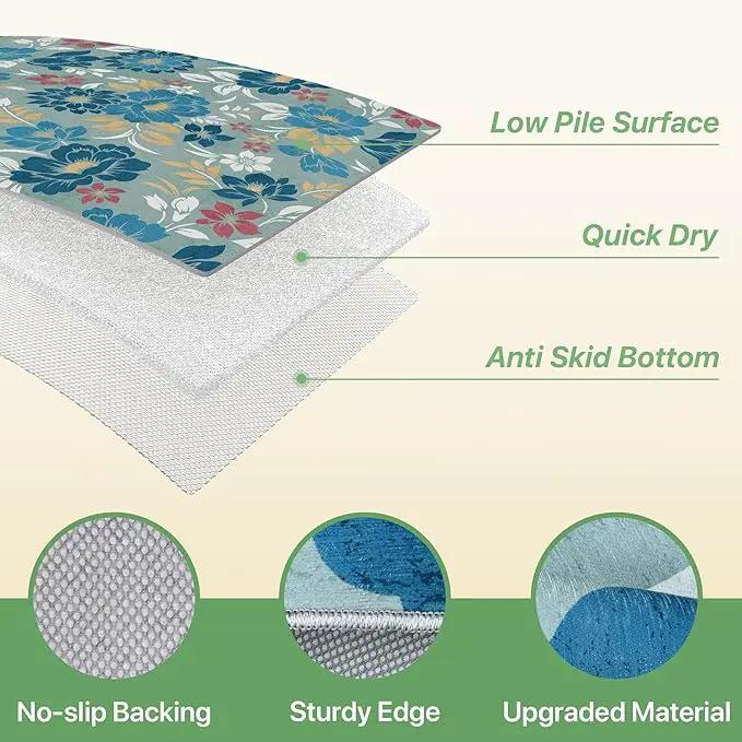 GENIMO Indoor Outdoor Area Rug 6' X 9' Waterproof, Washable Patio Rug Non Shedding, Easy Cleaning Floral Outdoor Carpet for Living Room, Bedroom, Dining Room, Balcony, Backyard, Deck, RV, Blue Grey by GreenHaven Gardens