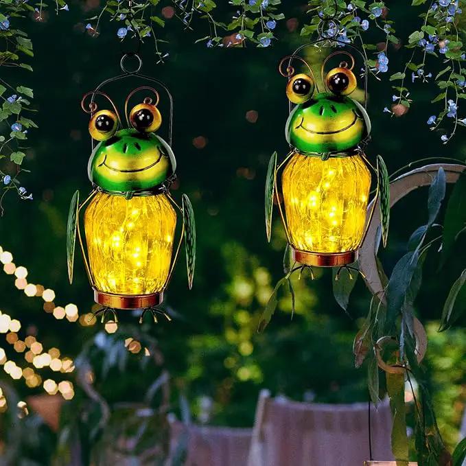 2 Pack Solar Lanterns Outdoor Waterproof Frog Hanging Solar Lantern, LED Glass Jar Outdoor Lanterns, Garden Lantern Lights for Yard Tree Table Xmas Metal Decoration by GreenHaven Gardens