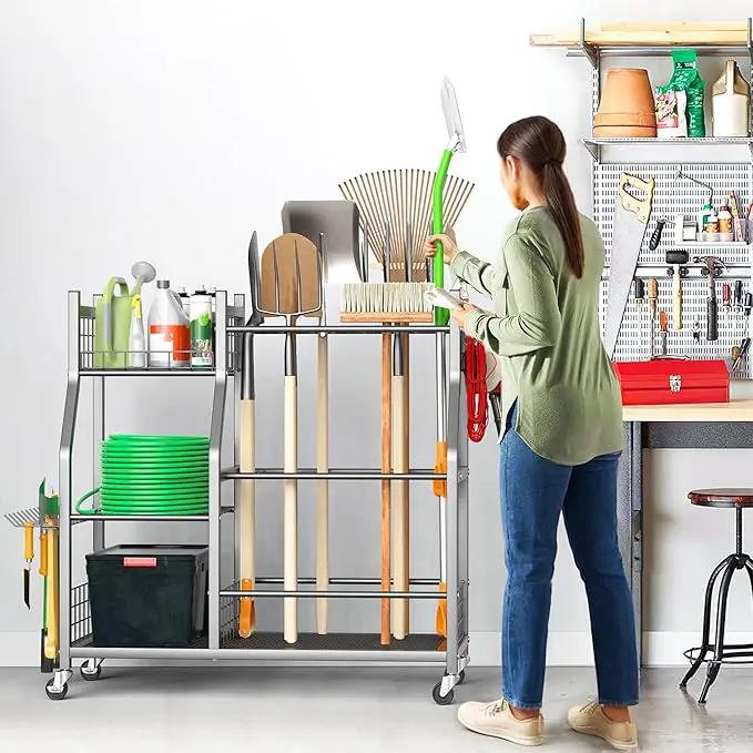 Ultrawall Garden Tool Organizer, Yard Tool Storage Rack for Garage Organization with Lockable Wheels, Garden Tool Stand for Rake, Brooms, Indoor & Outdoor Use by GreenHaven Gardens