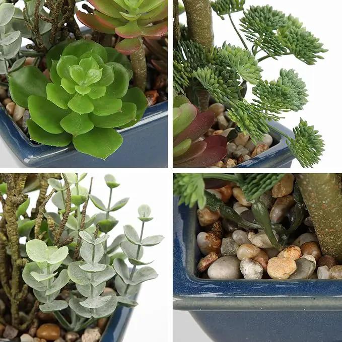 Small Faux Plant Assorted Fake Succulents Plants with Glazed Ceramic Pot Faux Succulents Arrangement Cement Potted Desk Plants Small Fake Plants for Home Table Office Bathroom Shelf Living Room Decor by GreenHaven Gardens