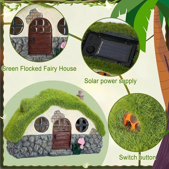 Suzile 50 Pcs Solar Fairy House Garden Accessories Light up Flocked Fairy House Garden Kit Green Resin Miniature Mushroom Figures Micro Landscape Ornament(Stone House) by GreenHaven Gardens