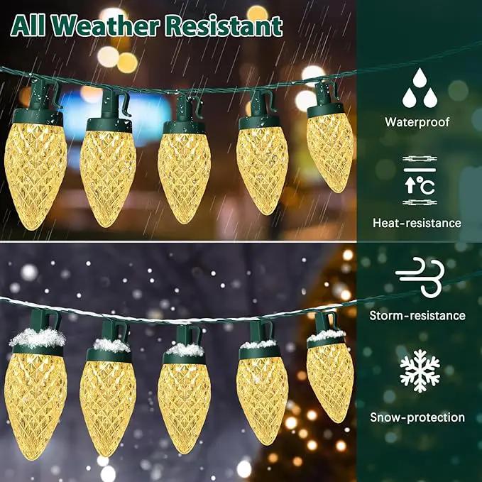 C9 LED Christmas Lights, 34FT 50 Bulbs Outdoor Christmas Decorations for House Waterproof String Lights Extendable Green Wire Fairy Lights for Patio Xmas Garden Party Wedding Holiday Indoor Warm White by GreenHaven Gardens