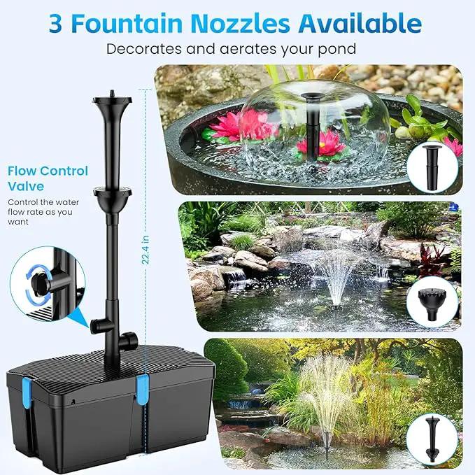 Pond Filter with Fountain Pump Kits, 660GPH Pond Pump and Filter Kit with 50W Submersible Water Pump, Pond Filters for Outdoor Ponds Clean Koi Pond Filter by GreenHaven Gardens
