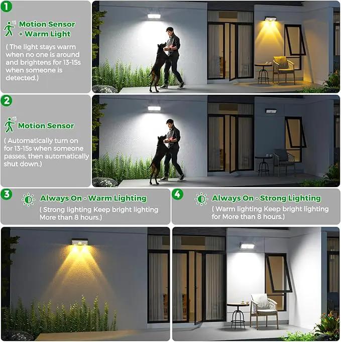 JSOT Solar Lights Outdoor, 4 Modes Solar Motion Sensor Lights Outdoor Waterproof I P65, 4Pack Ultra Bright Wall Security Lighting for Yard Garage Front Door Garden - Cool White by GreenHaven Gardens