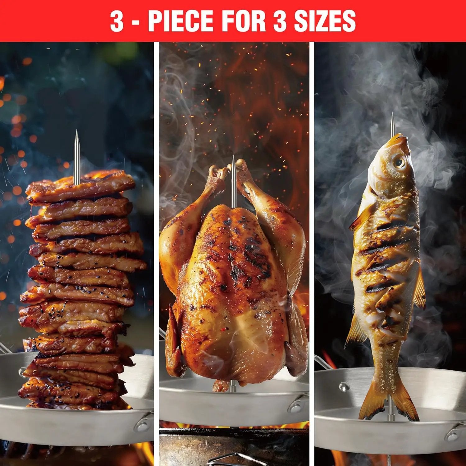 Al Pastor Skewer for Grill Stainless Steel Shawarma Skewer Stand with 3 Spikes (8"/10"/12"),Brush & Anti-scalding Fittings for BBQ Grill Oven by GreenHaven Gardens
