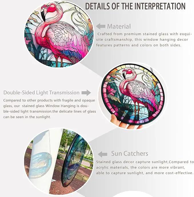 RIVEENY Flamingos Sun Catcher Stained Glass,8" Flamingos Gifts for Women,Stained Glass Window Hanging,Red Birds Sun Catchers for Windows, Hand Painted Glass for Birds Lover by GreenHaven Gardens