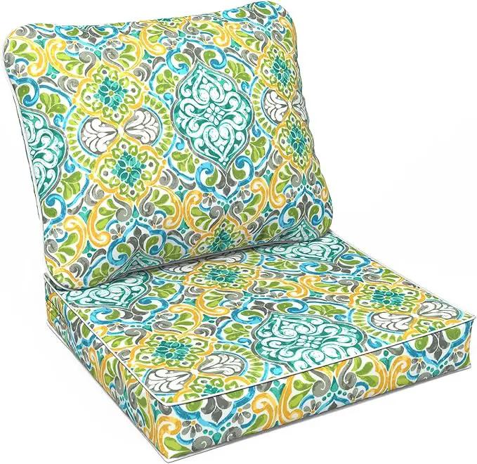 LVTXIII Outdoor Deep Seat Cushion Patio Seat and Back Cushion Set Seasonal Chair Cushion for Dining Arm Chairs, Wicker Chairs and Garden Furniture Decoration, 24"x24"x4", Damask Green by GreenHaven Gardens