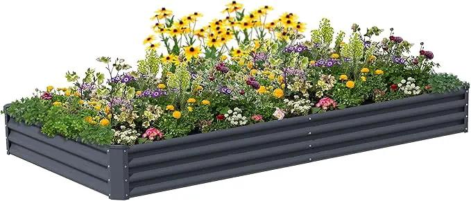 8X4X1ft Raised Garden Bed Kit,Galvanized Raised Garden Beds Outdoor,Large Metal Planter Box Steel Kit Flower Herb,Vegetables..Dark Gray by GreenHaven Gardens