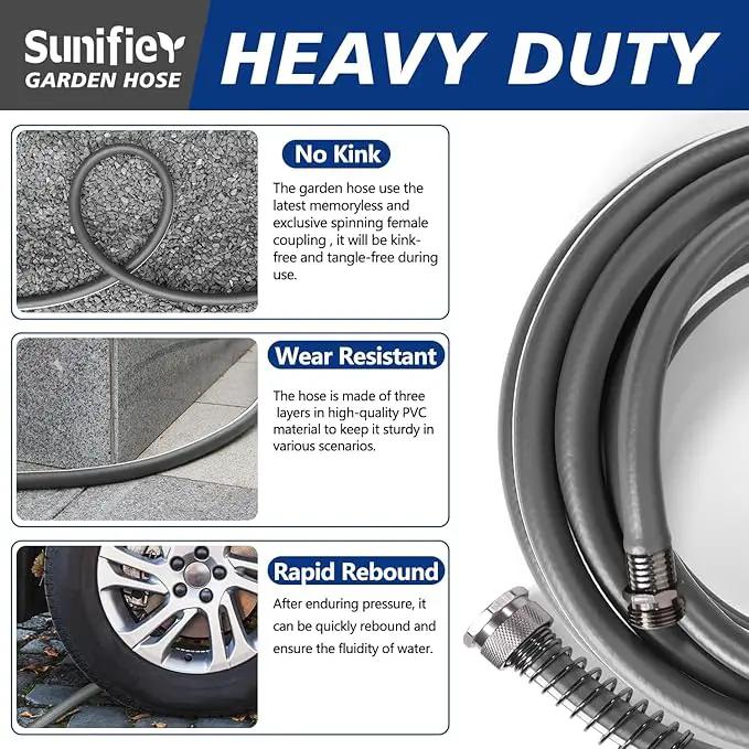5/8’’ Heavy Duty Garden Hose 100 ft – Outdoor Hybird Water Hose with Solid Fitting - Flexible, Kinkless, Lightweight Garden Hose for Lawn Watering, Car Washing - Burst 500 Psi (Grey,50 ft) by GreenHaven Gardens
