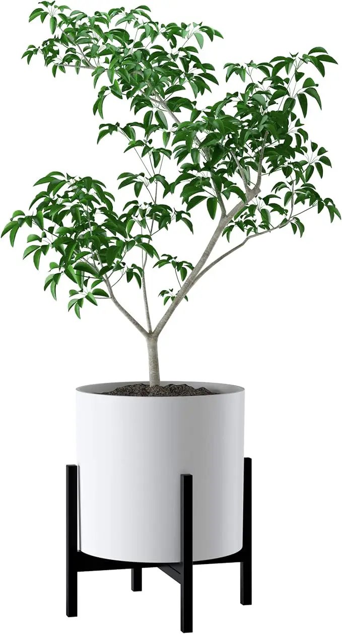 FaithLand Plant Pot 14 inch - Perfectly Fits Mid-Century Modern Plant Stand - Drainage Plug and Drainage Mesh Screen - Matte White by GreenHaven Gardens
