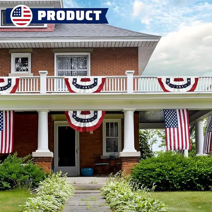 4Pack American Bunting Flags 2x4Ft USA Pleated Fan Flag 4th of July Patriotic Decorations Flag Embroidered Stars & Sewn Stripes Canvas Header Brass Grommets Decor Outside Porch Garden by GreenHaven Gardens