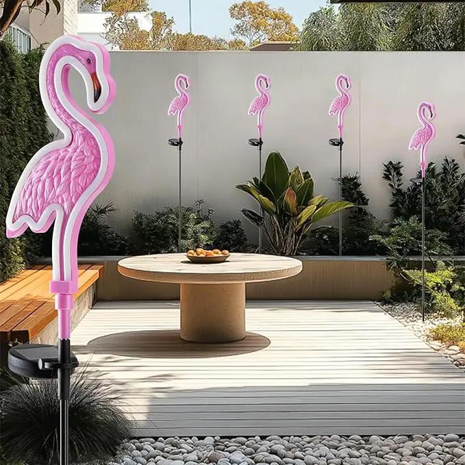 Solar Flamingo Garden Light 2Pack,Solar Outdoor Garden Decoration,Pink Neon Flamingo Solar Lights,Christmas Outdoor Decoration,Waterproof Garden Outdo (2pcs - Neon Flamingo) by GreenHaven Gardens